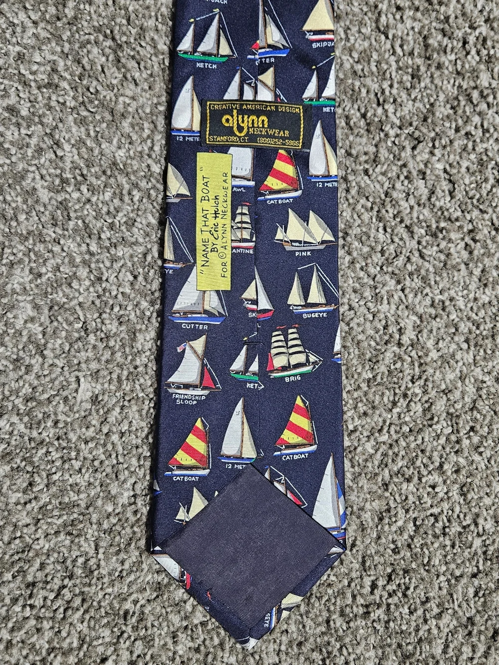 Alynn Neckwear Silk Tie Mens OS Navy Blue Boat Made In USA